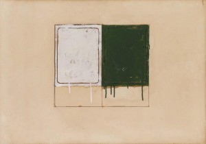 Mario Schifano "Senza Titolo" (1961) Smalti e collage su carta applicata su tela, 70x100cm