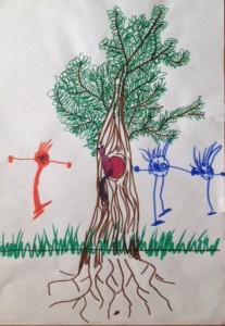 Cosimo e bambini che saltano accanto albero gimp